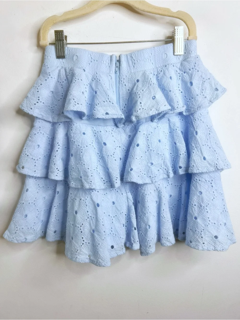 Miss Behave TIA Tie Sleeves Eyelet Tiered Skirt Size 12 Lt Blue